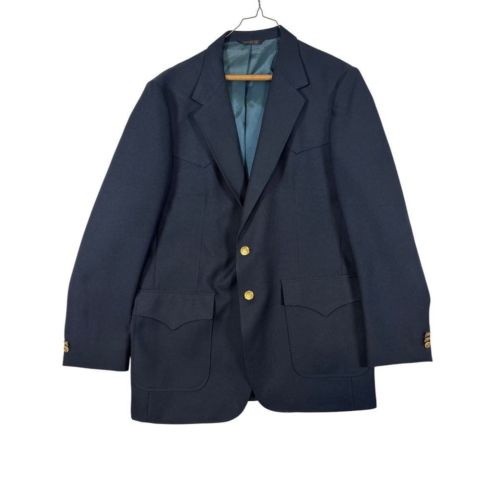 Vintage Wrangler Wrancher Western Blazer Navy Blue 44L Made in USA W0125NV